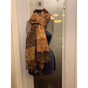 Women's Unbranded Brown Beige Paisley Fringe Scarf One Size